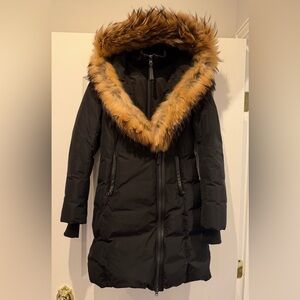 Mackage Black Puffer Coat with Fur Trim